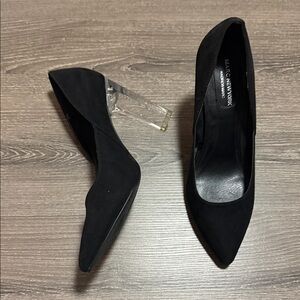 Marc New York Black Pointed Pumps with Clear Block Heel